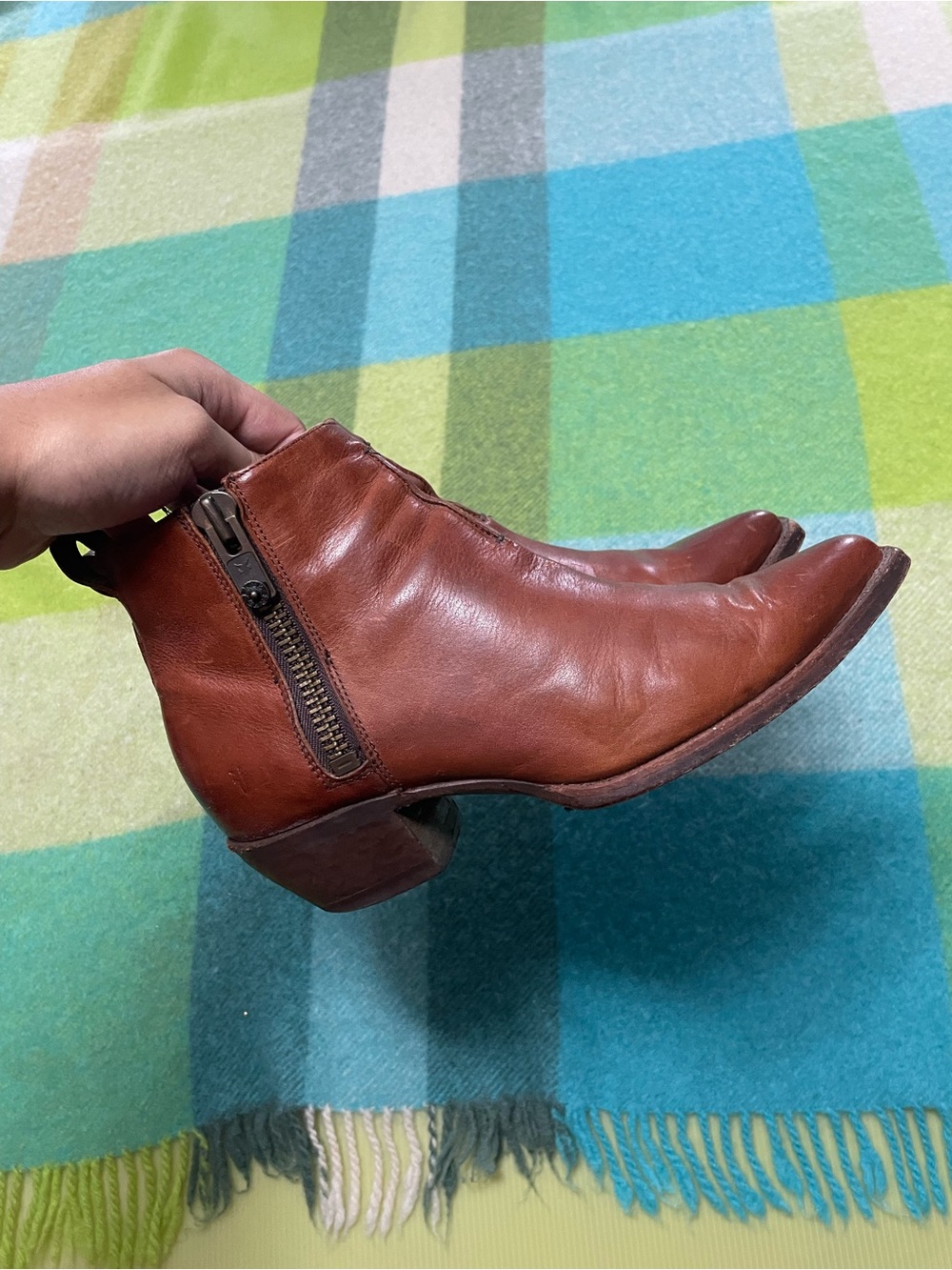 Frye Sacha Moto Shortie Leather Boots Brown Ankle Zip Pointed Toe Women’s - Picture 2 of 7